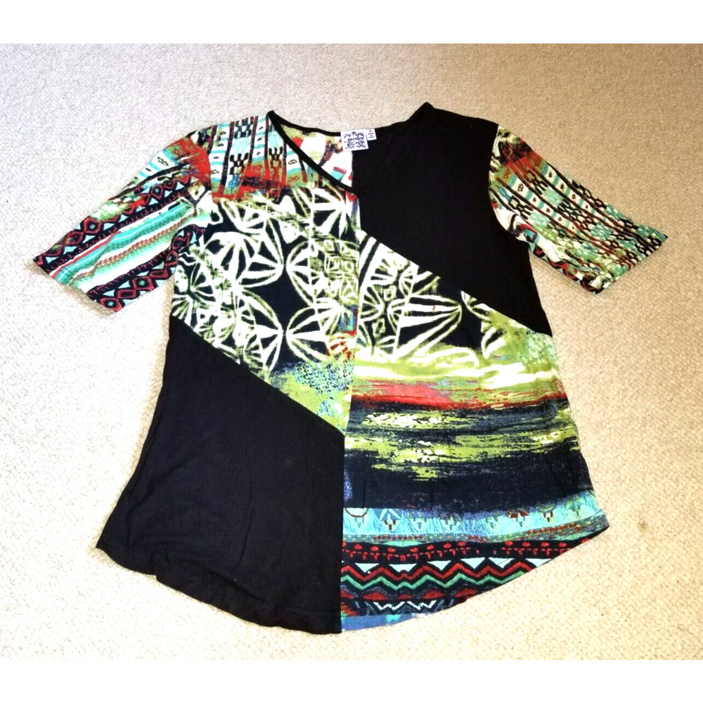Womens Top-PARSLEY & SAGE-black/green/white knit tunic lagenlook Art-to-Wear-S
